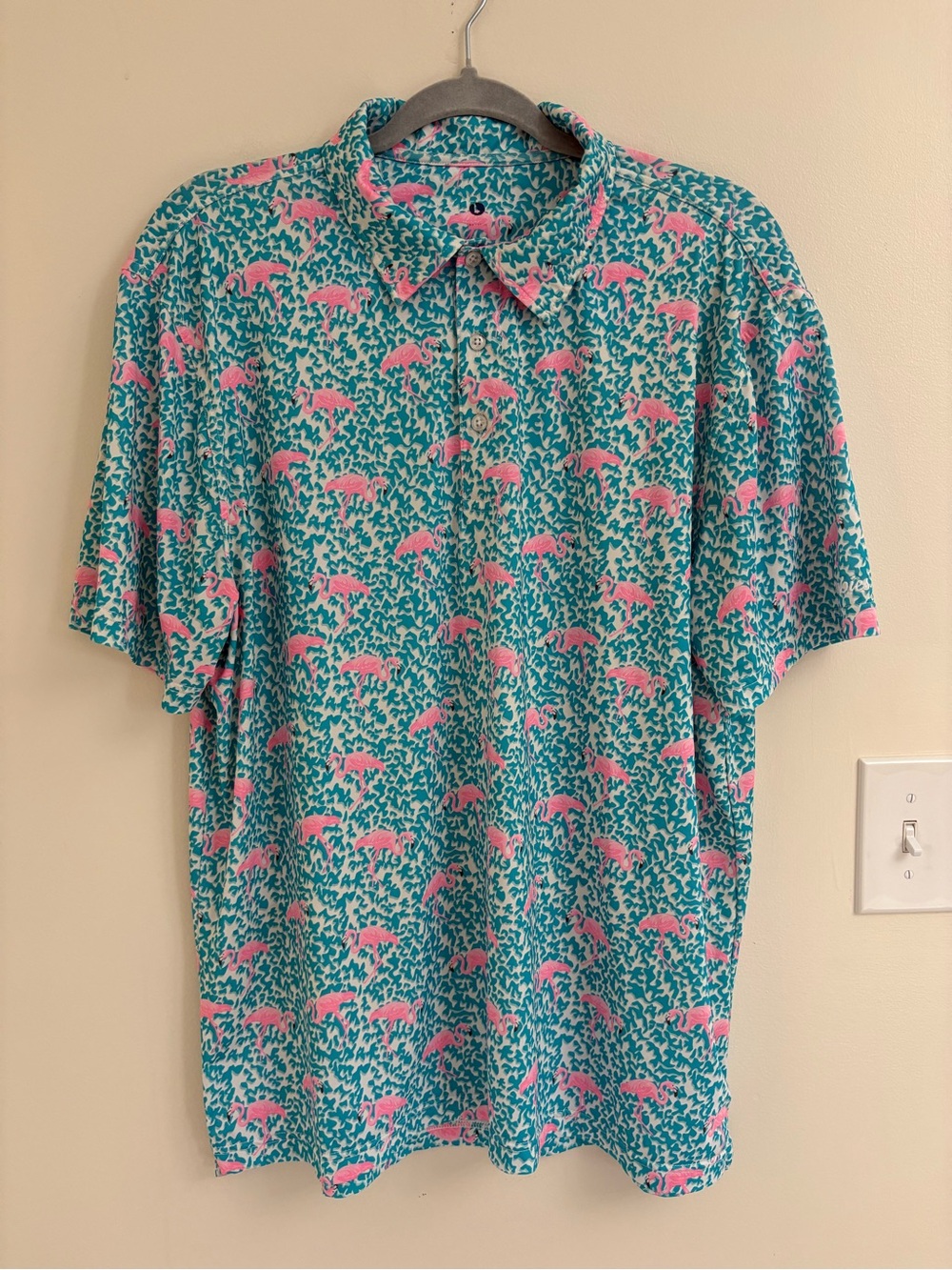 Chubbies The Domingo Flamingo Performance Polo Shirt large Tropical Golf Resort